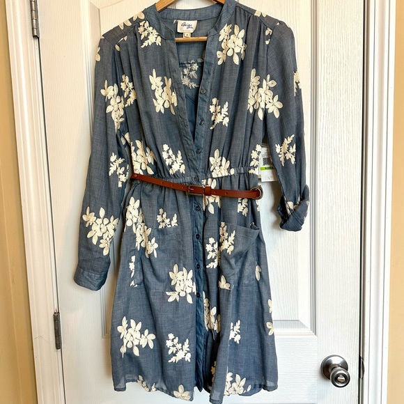 NWT Beige By Eci Embroidered Shirt Dress Floral Blue With Slip Size 4 - Picture 5 of 13